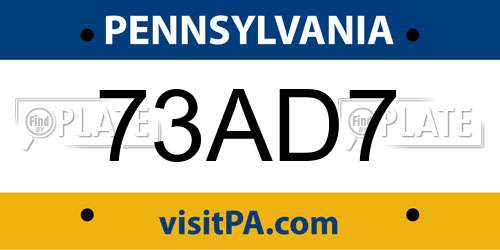 73AD7 Pennsylvania License Plate