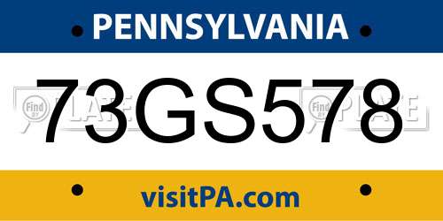 73GS578 Pennsylvania License Plate