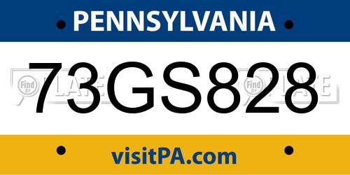 73GS828 Pennsylvania License Plate