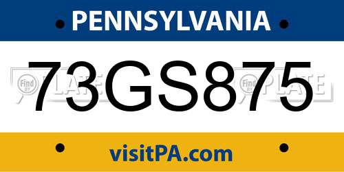 73GS875 Pennsylvania License Plate