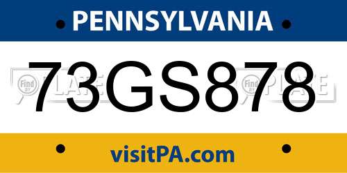 73GS878 Pennsylvania License Plate