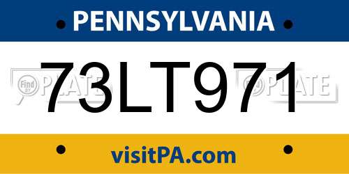 73LT971 Pennsylvania License Plate