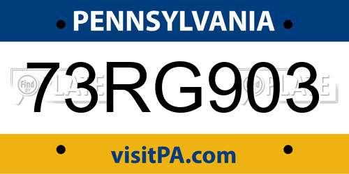 73RG903 Pennsylvania License Plate