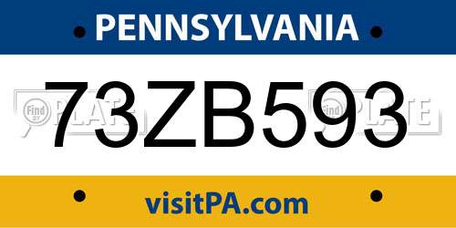 73ZB593 Pennsylvania License Plate
