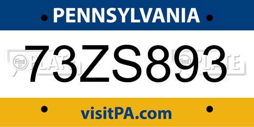 73ZS893 Pennsylvania License Plate