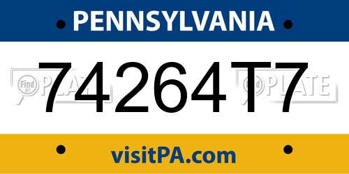 74264T7 Pennsylvania License Plate