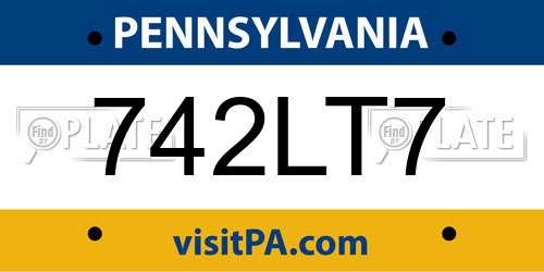 742LT7 Pennsylvania License Plate
