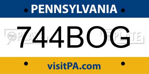 744BOG Pennsylvania License Plate