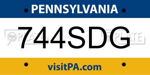 744SDG Pennsylvania License Plate
