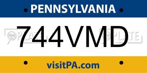 744VMD Pennsylvania License Plate