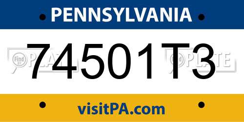 74501T3 Pennsylvania License Plate