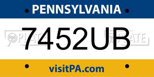 7452UB Pennsylvania License Plate