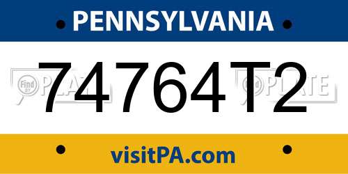 74764T2 Pennsylvania License Plate