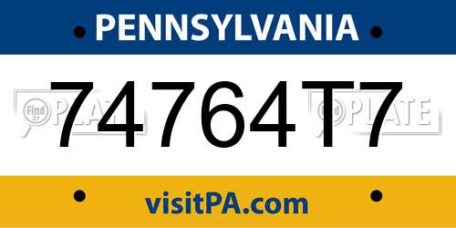 74764T7 Pennsylvania License Plate