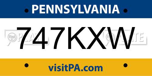747KXW Pennsylvania License Plate