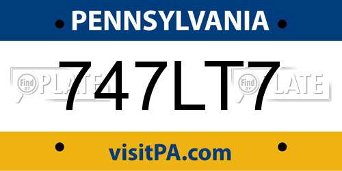747LT7 Pennsylvania License Plate
