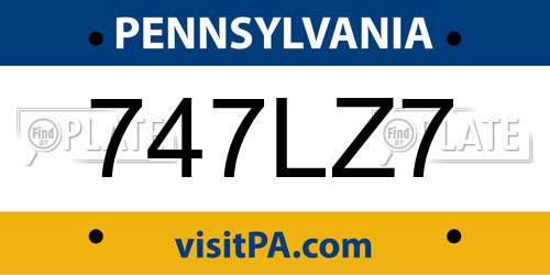 747LZ7 Pennsylvania License Plate