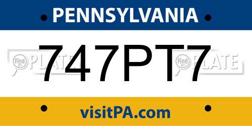 747PT7 Pennsylvania License Plate