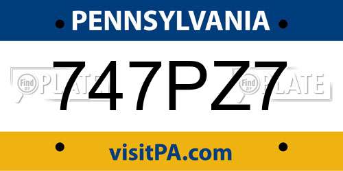 747PZ7 Pennsylvania License Plate