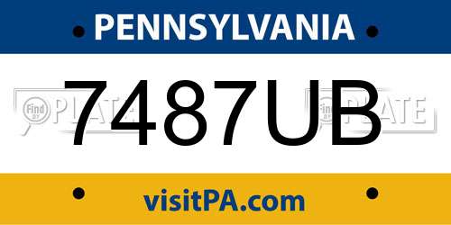7487UB Pennsylvania License Plate