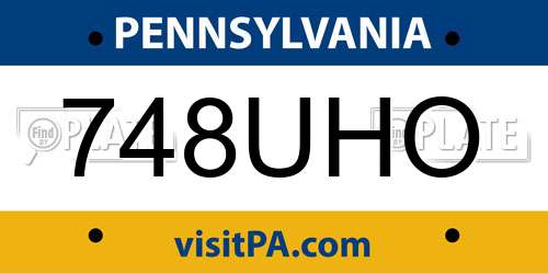 748UHO Pennsylvania License Plate