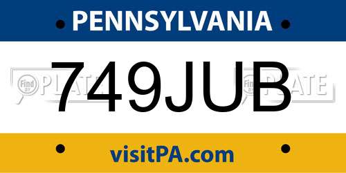 749JUB Pennsylvania License Plate