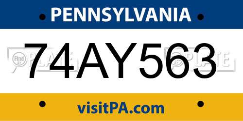 74AY563 Pennsylvania License Plate