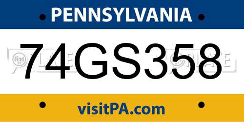 74GS358 Pennsylvania License Plate