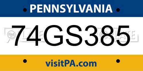 74GS385 Pennsylvania License Plate