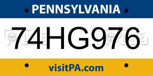 74HG976 Pennsylvania License Plate