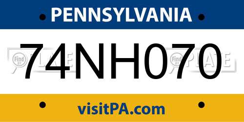 74NH070 Pennsylvania License Plate