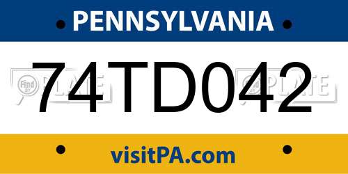 74TD042 Pennsylvania License Plate