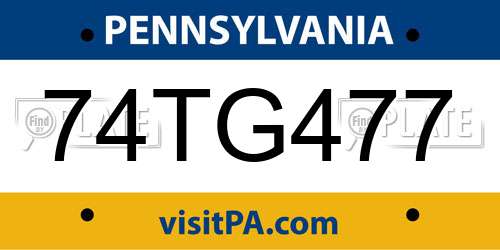 74TG477 Pennsylvania License Plate