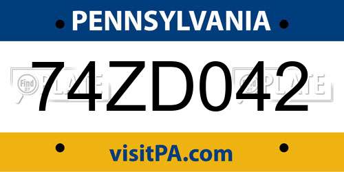 74ZD042 Pennsylvania License Plate