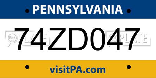74ZD047 Pennsylvania License Plate