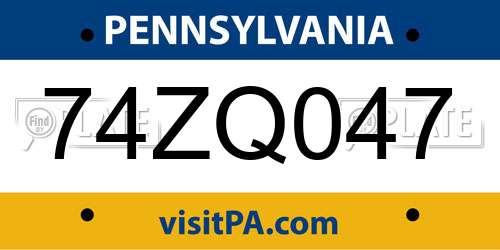 74ZQ047 Pennsylvania License Plate