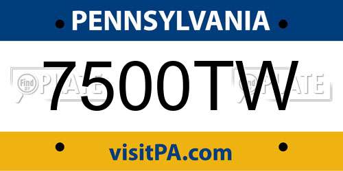 7500TW Pennsylvania License Plate