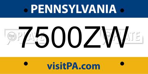 7500ZW Pennsylvania License Plate