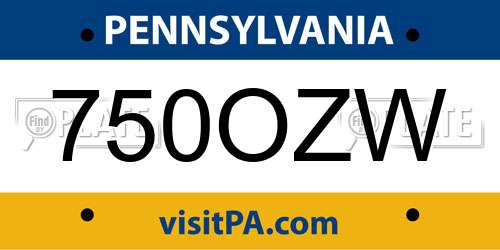 750OZW Pennsylvania License Plate
