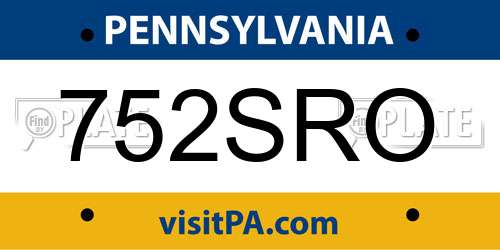 752SRO Pennsylvania License Plate