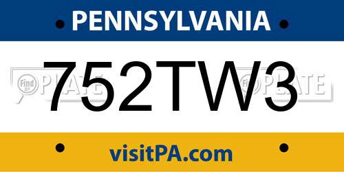 752TW3 Pennsylvania License Plate