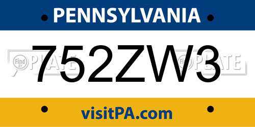 752ZW3 Pennsylvania License Plate