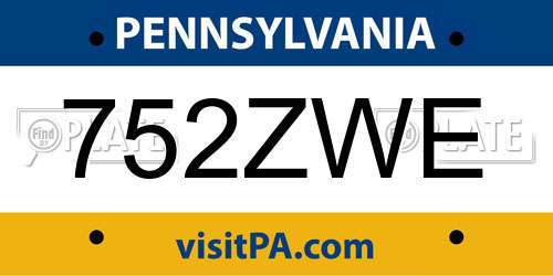 752ZWE Pennsylvania License Plate