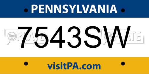 7543SW Pennsylvania License Plate