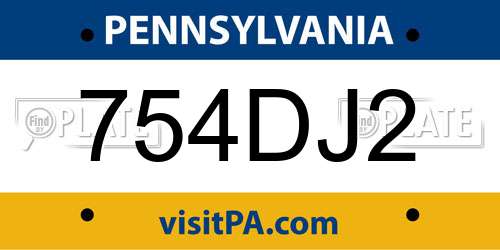754DJ2 Pennsylvania License Plate