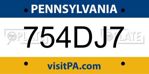 754DJ7 Pennsylvania License Plate