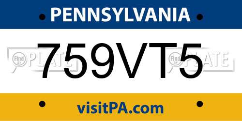 759VT5 Pennsylvania License Plate