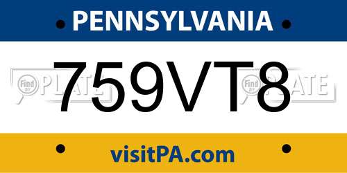 759VT8 Pennsylvania License Plate
