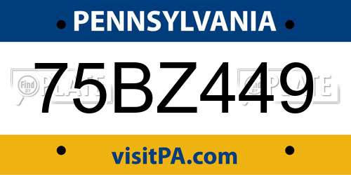 75BZ449 Pennsylvania License Plate