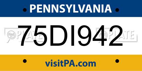 75DI942 Pennsylvania License Plate